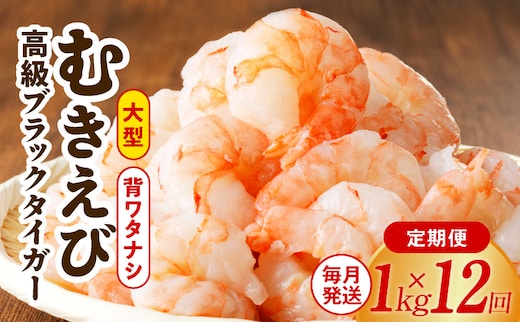 特大ブラックタイガー 定期便 1kg×全12回 むきえび 30-40尾 背ワタなし【毎月配送コース】 kgp0115