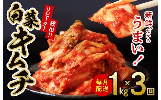 定期便 白菜キムチ 1kg × 3回【毎月配送コース 高評価 人気 惣菜 きむち 漬物 韓国グルメ おつまみ 家計応援 お楽しみ 福袋】 G2779