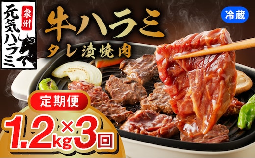 【冷蔵配送】牛ハラミ肉 1.2kg×全3回【毎月配送コース お楽しみ 焼肉 ていきびん 小分け 味付け 焼くだけ 小分け BBQ やきにく 数量限定】 099Z381