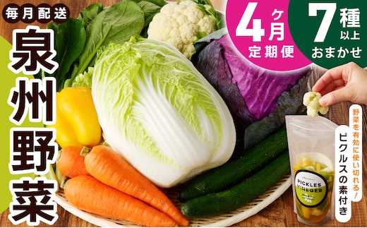 旬の新鮮 野菜セット（7種以上）定期便 全4回 おまかせ ピクルスの素付き ファミリー向け いずみピクルス NSW【毎月配送コース】 099Z281