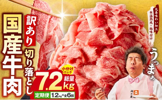 【定期便】国産 牛肉 切り落とし 定期便 1.2kg×全6回 総量 7.2kg【国産 牛肉 氷温熟成×極味付け 訳あり サイズ不揃い カレー 牛丼 野菜炒め 肉じゃが 家計応援 毎月配送コース】 mrzZ006