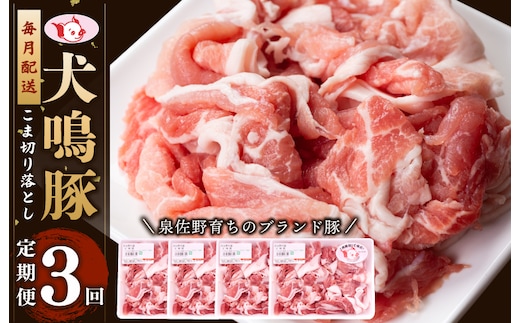 【泉佐野ブランド豚】犬鳴豚の小間切り落とし 1.4kg（約350g×4パック）×3回 総量4.2kg 定期便 3か月【毎月配送コース 国産 豚肉 工場直送 ぶた 小分け 簡単調理 期間限定 数量限定】 099Z319