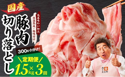 【定期便】国産 豚肉 切り落とし 1.5kg×3回【氷温熟成×極味付け 小分け 300g×5P ぶたにく 普段使い 野菜炒め】 mrzZ002