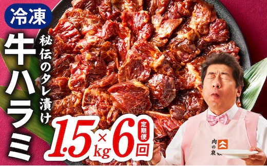 【定期便】牛ハラミ肉 1.5kg×全6回【小分け 300g×5P 秘伝の赤タレ 味付き 焼肉 訳あり サイズ不揃い】 099Z519