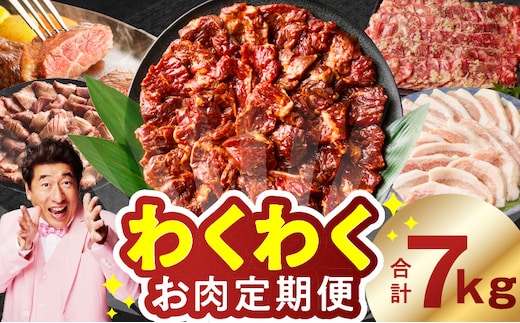 わくわくお肉定期便 全6回 合計7kg【ハラミ 牛たん 豚トロ 焼肉 BBQ やきにく ファミリー 定期便 大阪 泉佐野 大阪府 泉佐野市】 099Z575