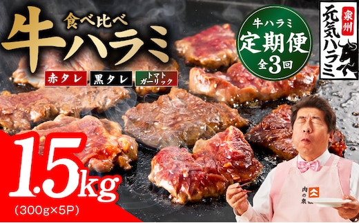 【食べ比べ定期便】牛ハラミ 1.5kg×全3回【牛肉 はらみ 小分け 焼肉 お弁当 BBQ 訳あり ワケアリ わけあり サイズ不揃い 規格外 TVで話題 大阪 泉佐野 大阪府 泉佐野市】 099Z587