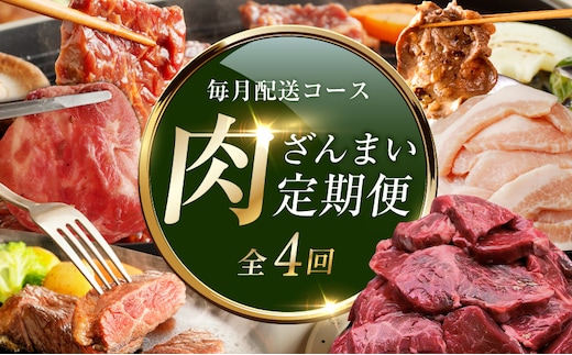 アキラ商店 肉三昧 総量 4kg以上 定期便 全4回【毎月配送コース お楽しみ 焼肉 ていきびん 焼くだけ 小分け BBQ やきにく 数量限定】 099Z607