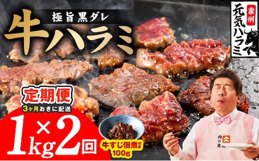 【分けて届く定期便】極旨黒ダレ 牛ハラミ 総量 1kg【牛肉 はらみ 小分け 焼肉 お弁当 BBQ 訳あり ワケアリ わけあり サイズ不揃い 規格外 全2回】 099Z617