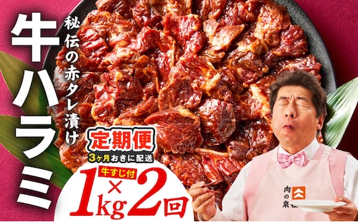【分けて届く定期便】牛ハラミ肉 1kg【泉州元気ハラミ 秘伝の赤タレ 牛肉 はらみ 小分け 焼肉 訳あり ワケアリ わけあり サイズ不揃い 全2回】 099Z620