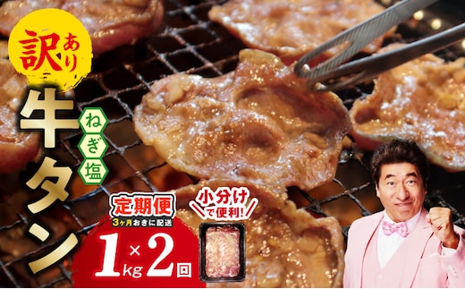 【分けて届く定期便】ねぎ塩 牛たん（成型）合計 1kg 小分け 250g×4【牛タン 牛肉 焼肉用 薄切り 訳あり サイズ不揃い 全2回】 099Z625