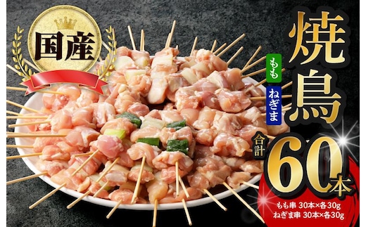 国産 焼き鳥 コンビ 60本セット（ねぎま10本×3パック もも串 10本×3パック） G3636