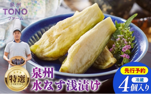 【先行予約】特選 無添加 水なす漬け 4個【新鮮 野菜 泉佐野産 茄子 やさい TONOファーム 高評価 数量限定】 005A059