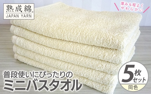 普段使いにぴったりのミニバスタオル 5枚【黄肌色 泉州タオル 高品質 綿100％ 日本製 国産 単色 シンプル】 knt0067