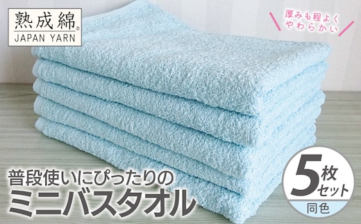 普段使いにぴったりのミニバスタオル 5枚【アクアブルー 泉州タオル 高品質 綿100％ 日本製 国産 単色 シンプル】 knt0068