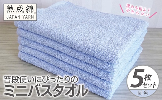 普段使いにぴったりのミニバスタオル 5枚【サックス 泉州タオル 高品質 綿100％ 日本製 国産 単色 シンプル】 knt0070