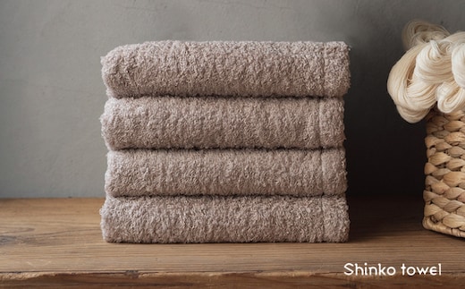 【TVで紹介！】おぅ！え～やん フェイスタオル（ブラウン）4枚【泉州タオル 国産 吸水 普段使い 無地 シンプル 日用品 家族 ファミリー】 G3489