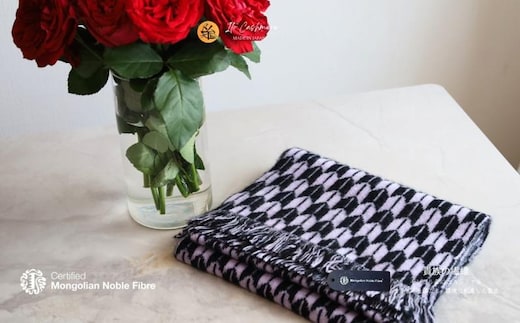 『Noble Fibre』100％カシミヤ・マフラー ヤガスリジャガード（フサつき）【高級 カシミア おしゃれ ファッション 防寒 かしみあ】 G3326