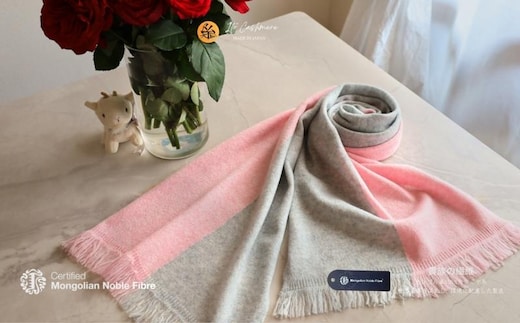 『Noble Fibre』100％カシミヤ・マフラー 桜色インターシャ【高級 カシミア おしゃれ ファッション 防寒 かしみあ】 G3331