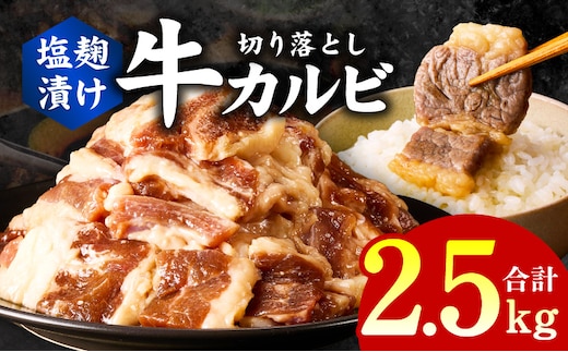 牛カルビ 焼肉用 塩麹漬け 合計2.5kg【味付け 小分け 焼くだけ 簡単調理 BBQ 牛肉 250g×10袋】 G3397