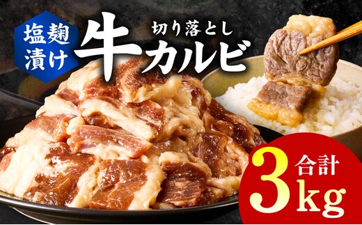 牛カルビ 焼肉用 塩麹漬け 合計3kg【味付け 小分け 焼くだけ 簡単調理 BBQ 牛肉 250g×12袋】 G3398