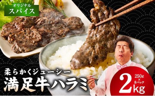 【満足牛ハラミ】オリジナルスパイス仕込み 合計2kg 【味付け ハラミ 小分け 焼くだけ 簡単調理 BBQ 牛肉 250g×8P】 G3408