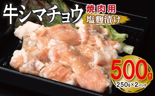 牛シマチョウ 焼肉用 塩麹漬け 500g【味付け 小分け 250g×2P 焼くだけ 簡単調理 BBQ 牛肉 ホルモン お試し】 G3450