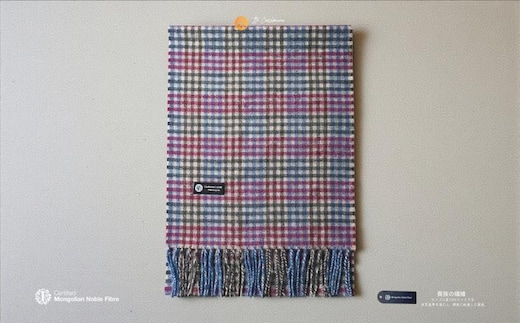 『Noble Fibre』100％カシミヤ・マフラー レッド＆チェック フリンジ付き【高級 カシミア おしゃれ ファッション 防寒 かしみあ】 G3565