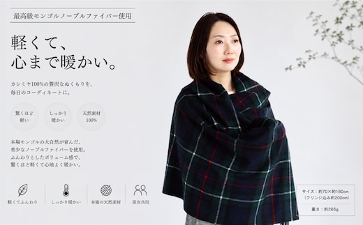 100％ピュアカシミヤ・大判ストール チェック柄 Tartan フリンジ付き【高級 カシミア おしゃれ ファッション 防寒 かしみあ】 G3606