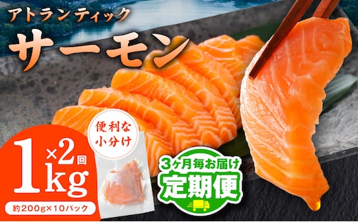 【定期便】アトランティックサーモン 1kg 全2回【2026年1月＆2026年4月発送 小分け 200g×5P 柵切り 刺身 魚介 海鮮 さーもん 生食】 G3713