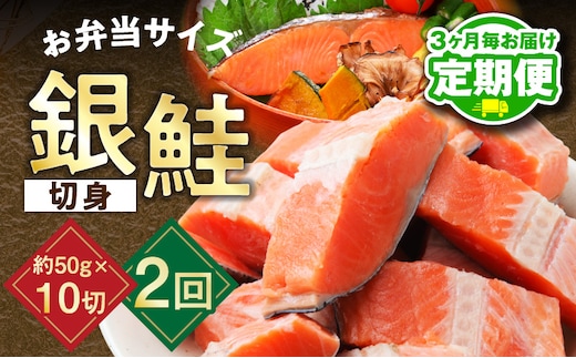 【定期便】銀鮭 切身 約50g×10切れ 全2回【2026年2月＆2026年5月発送 お弁当サイズ 小分け 漁師 手切り 500g さけ サケ 切り身 弁当 朝食 時短 訳あり サイズ不揃い 規格外 冷凍食品】 G3735
