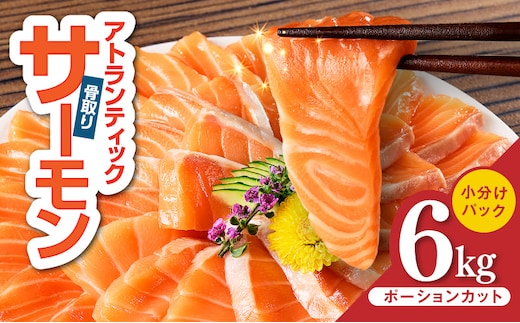 アトランティックサーモン 6kg【小分け ポーション 柵切り 刺身 魚介 海鮮 さーもん 生食 訳あり サイズ不揃い】 G3804-1