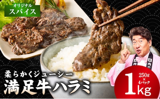 【満足牛ハラミ】オリジナルスパイス仕込み 合計1kg 【スピード発送 味付け ハラミ 小分け 焼くだけ 簡単調理 BBQ 牛肉 250g×4P 普段使い】 G5275