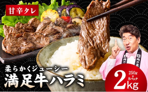【満足牛ハラミ】甘辛タレ漬け 合計2kg 【スピード発送 味付け ハラミ 小分け 焼くだけ 簡単調理 BBQ 牛肉 250g×8P 普段使い】 G5293