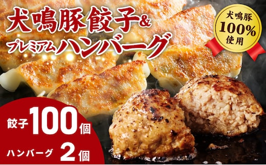 【期間限定】犬鳴豚餃子 100個 ハンバーグ 2個 セット【国産 豚肉 ぶたにく 犬鳴ポーク 焼くだけ 人気 総菜 冷凍】 G5375