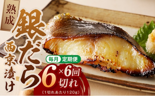 【定期便】銀鱈 西京漬け 120g×6切れ 全6回【厚切り 小分け 熟成 銀だら ぎんだら ギンダラ 海産物 魚 惣菜 西京焼き 味噌 お酒のあて 訳あり サイズ不揃い 切り落とし】 G5637