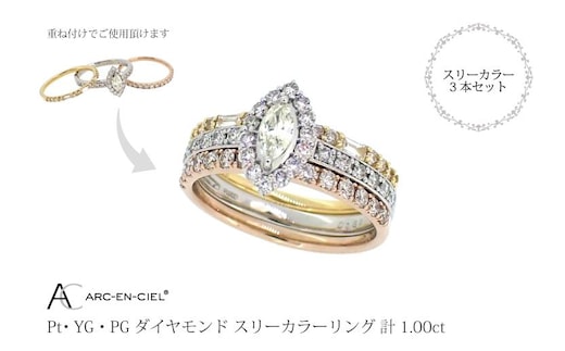 アルカンシェル スリーカラーダイヤリング(計 1.0ct)【鑑別書付き ジュエリー プレゼント ギフト ファッション アクセサリー 贈り物 贈答 お祝い 記念日】 J034-4