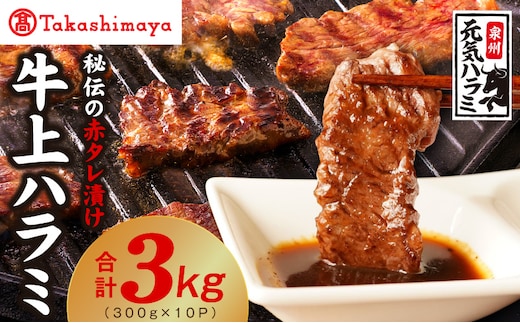 【高島屋選定品】〈アキラ商店〉秘伝の赤タレ漬け 牛上ハラミ 300g×10P TAK0004