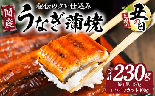 【土用の丑の日までにお届け】国産うなぎ 合計230g【鰻1尾 130g+ハーフカット 100g 訳あり 規格外 ウナギ 無頭 炭火焼き 備長炭 手焼き レンジ 温めるだけ 簡単調理】 kgp0040-1d