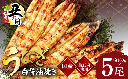 【土用の丑の日までにお届け】国産うなぎ 白醤油焼き 合計800g【160g×5尾 せいろ蒸し 備長炭 鰻 ウナギ 手焼き レンジ 温めるだけ 簡単調理】 kgp0043-1d