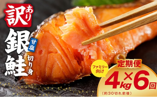 【定期便】銀鮭 切り身 4kg(約30切れ前後) 全6回【訳あり 規格外 甘塩 バラ凍結 海鮮 魚介 鮭 さけ しゃけ お弁当 朝食 おかず 簡単調理 家計応援】 kgpZ039