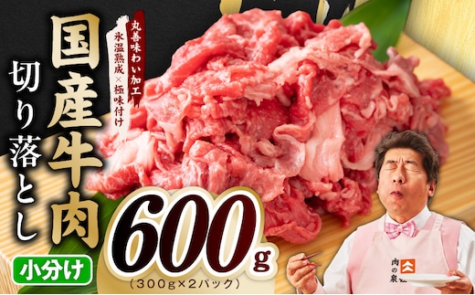 国産牛 切り落とし 600g 小分け 300g×2P【氷温熟成×極味付け 国産 牛肉 訳あり サイズ不揃い カレー 牛丼 野菜炒め 肉じゃが スピード発送】 mrz0360