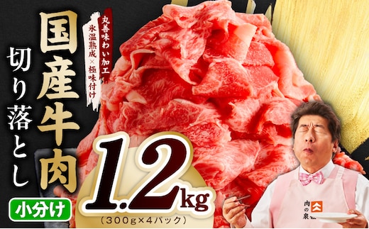 国産牛 切り落とし 1.2kg 小分け 300g×4P【氷温熟成×極味付け 国産 牛肉 訳あり サイズ不揃い カレー 牛丼 野菜炒め 肉じゃが スピード発送】 mrz0362