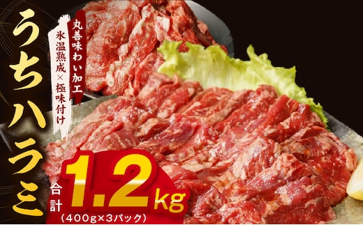【希少部位】牛肉 うちハラミ 1.2kg 小分け 400g×3P【氷温熟成×特製ダレ 味付き 牛肉 訳あり 不揃い 焼肉 BBQ 野菜炒め】 mrz0252