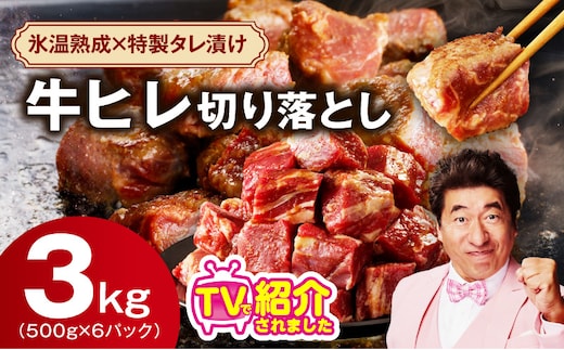 やわらか 牛ヒレ肉 切り落とし 3kg【小分け 500g×6P 氷温熟成×特製ダレ サイズ不揃い ステーキ ひと口サイズ カット済み】 mrz0278