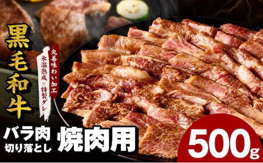 黒毛和牛 バラ 焼肉用 500g【切り落とし 小分け 氷温熟成×特製ダレ 味付け 焼くだけ 簡単調理 BBQ 牛肉】mrz0306