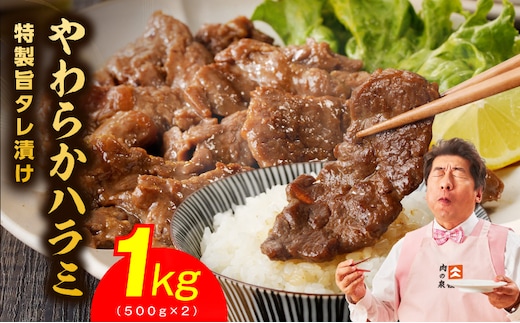 やわらかハラミ 1kg【氷温熟成×特製旨ダレ 味付き 訳あり サイズ不揃い 500g 小分け 焼くだけ 焼肉】 mrz0244