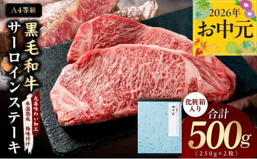 【お中元対応】黒毛和牛 サーロインステーキ 500g 化粧箱入り【氷温熟成×極味付け A4ランク 250g×2 牛肉 ギフト プレゼント 贈り物】 mrz0266t