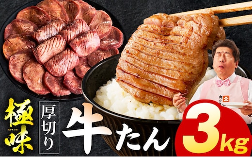 厚切り牛たん 3kg【氷温熟成×旨塩ダレ 味付き 訳あり サイズ不揃い 500g 小分け 焼くだけ 焼肉】 mrz0286