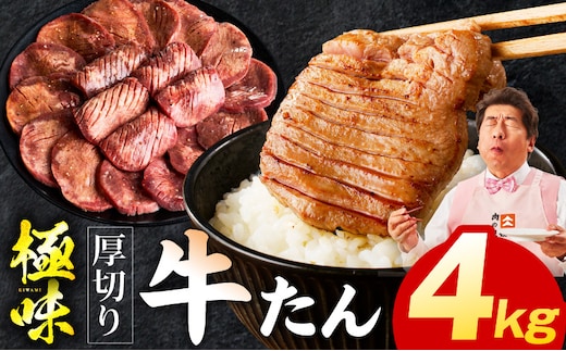 厚切り牛たん 4kg【氷温熟成×旨塩ダレ 味付き 訳あり サイズ不揃い 500g 小分け 焼くだけ 焼肉】 mrz0294