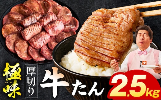 厚切り牛たん 2.5kg【氷温熟成×旨塩ダレ 味付き 訳あり サイズ不揃い 500g 小分け 焼くだけ 焼肉】 mrz0298